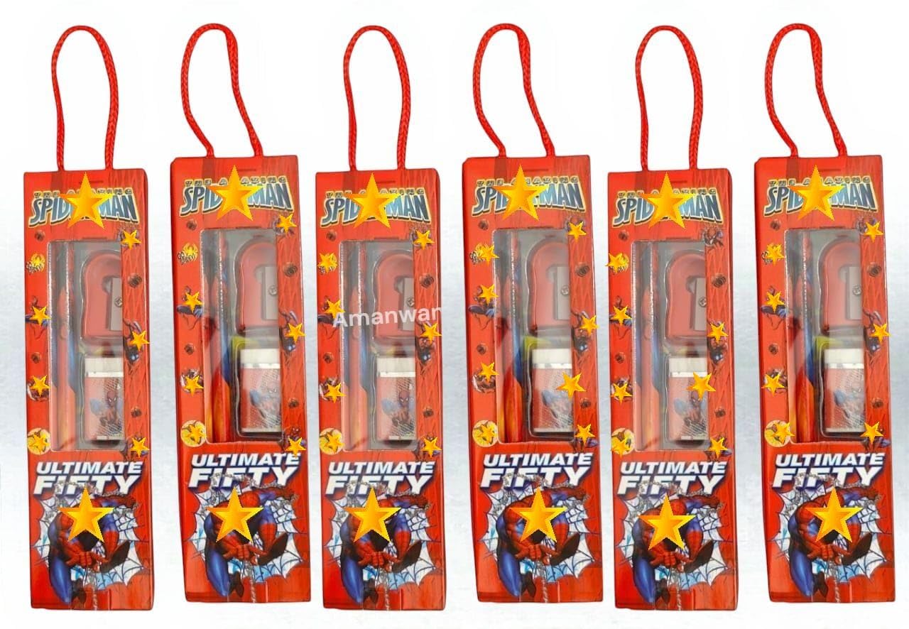 TERA 13 Return Gifts for Kids Stationery Gifts (Pack of 10 Kit) Stationary Set Kit for Boys & Girls, Cartoon Theme Pencil Eraser Sharpener Scale for Kids, Birthday & Kanjak Gift, Party Favour