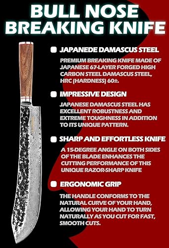 Miniatura 8 de YOUSUNLONG Cuchillo para romper nariz de toro de 14 pulgadas (14.016 in) de longitud extra súper japonés martillado acero Damasco mango de madera de