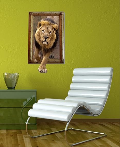 Amazon Com Bomeautify Murals Wall Stickers 3d Lion Breaking Wall Wallpaper Bedroom Living Room Tv Sofa Background Hd Self Adhesive Sticker 57 4cm Wallpaper Tools Home Improvement