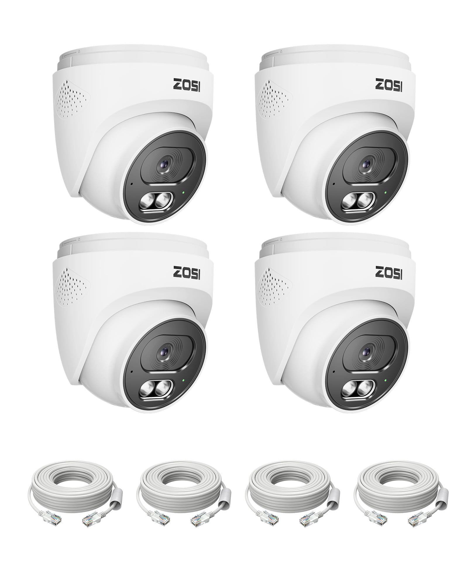 ZOSI 4 x 4MP 2.5K PoE Add-On Security Camera Outdoor, 1440p Surveillance IP Camera for Home Security, 100ft Night Vision, AI Human Vehicle Detection, Two-Way Audio, Works with Our PoE NVR Only
