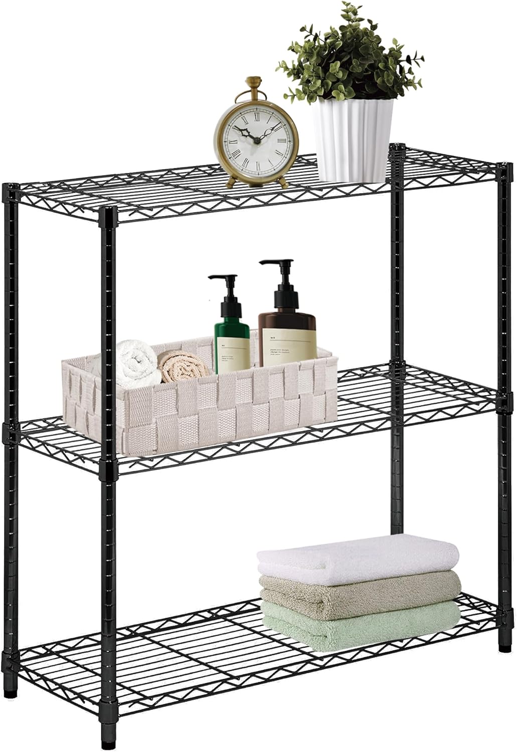 American Dream Home Adjustable 3 Shelves Heavy Duty Steel Rack -Black