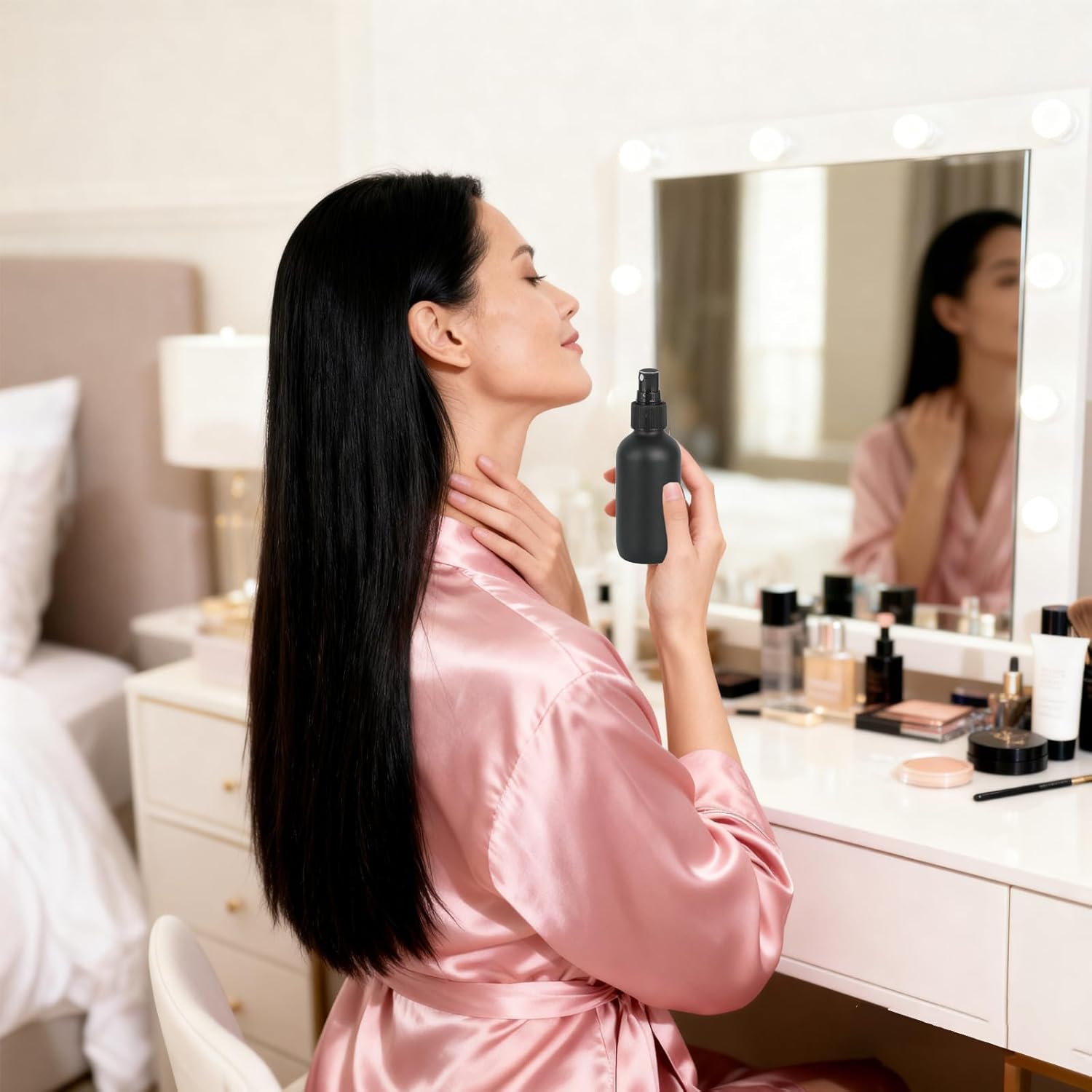 52 Pcs Mini Glass Spray Bottles Bulk with Cleaning Brush,Funnel, Label and Pen 4 Oz Black Refillable Fine Mist Glass Bottles for Essential Oils Perfumes and Aromatherapy