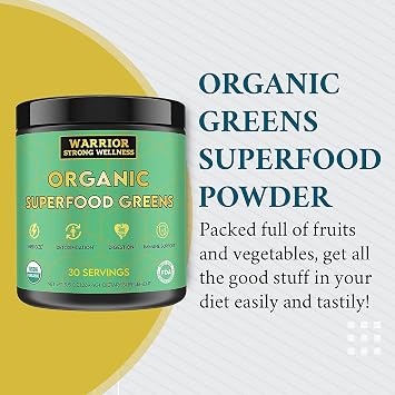 Certified Organic Greens Powder - 30 Servings - Green Superfood Powder, Energy Boost Detox Drink, Fruit and Vegetable Powder, Apple Cider Vinegar, Green Tea Extract