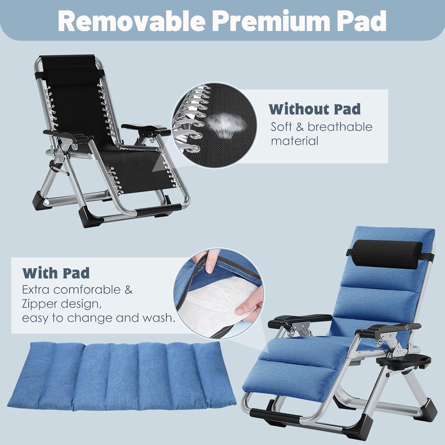 SLSY Zero Gravity Chair, Reclining Lounge Chair with Removable Cushion & Tray for Indoor and Outdoor, Ergonomic Patio Recliner Folding Reclining Chair