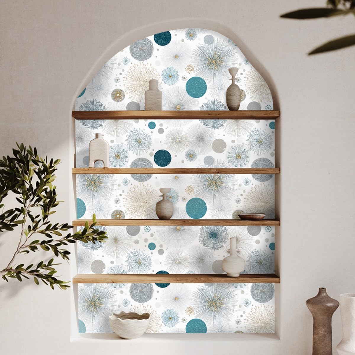 Abstract Circular Pattern Removable Self-Adhesive Wallpaper for Bedroom & Living Room Decor 17.7×236 Inch,Waterproof Wall Covering for Accent Walls, Apartment, Nursery