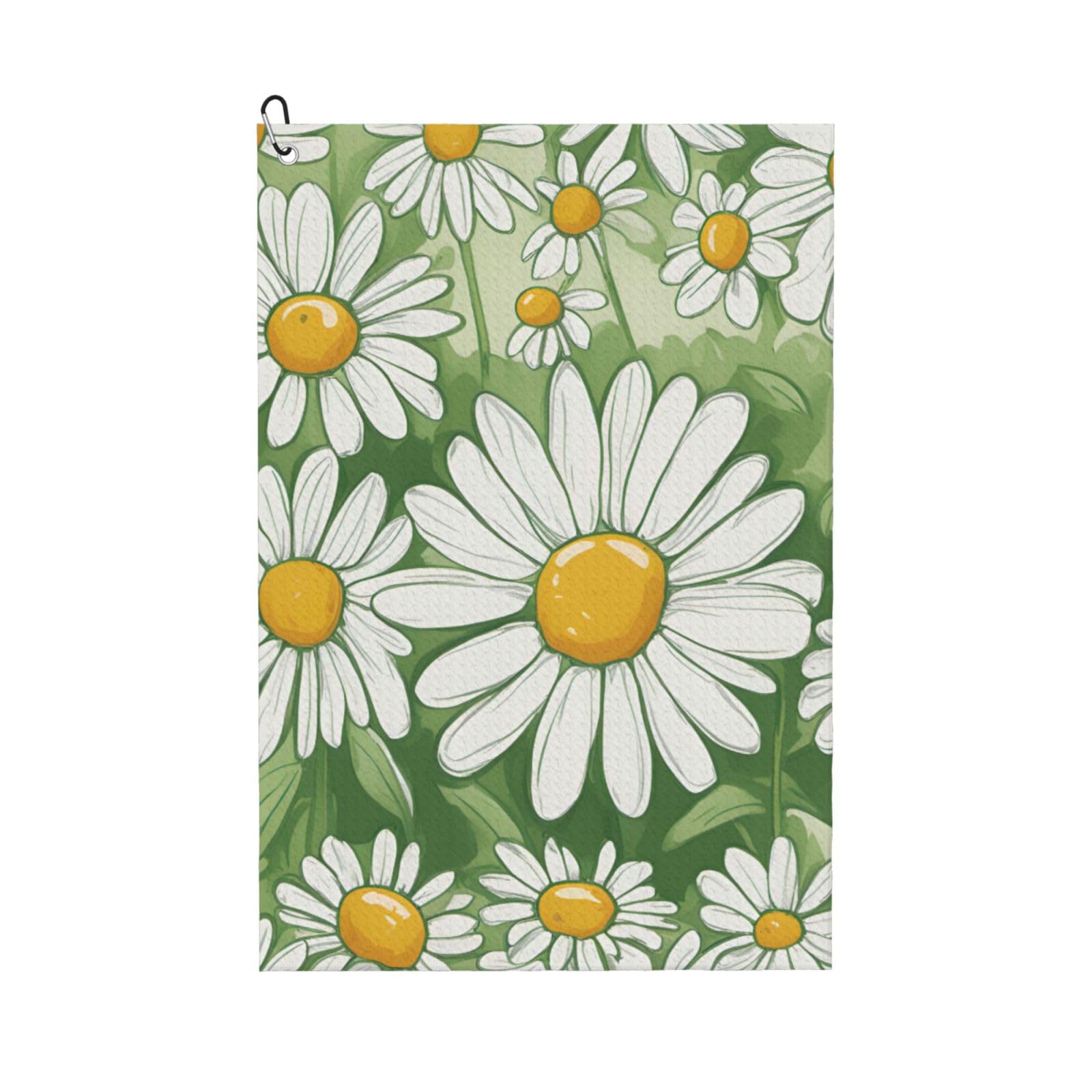 Anceky Daisy Print Golf Towel 24"X16" Microfiber Golf Cleaning Towel with Carabiner Clip for Golf Bags