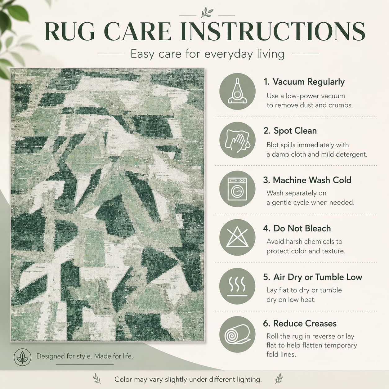 8X10 Area Rugs for Living Room Bedroom,Modern Abstract Large Carpet Green Rug 8x10 for Dining Room Office,Non Slip Washable Print Faux Wool Thin 8 by 10 Indoor Nursery Kids Home Pet & Child Friendly