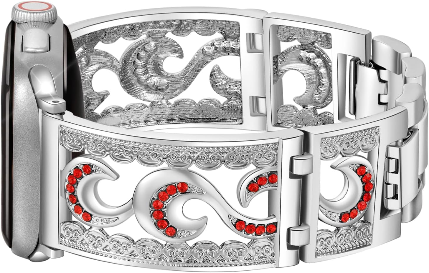 Dressy Jewelry Crystal Bracelet Compatible with Apple Watch Band 38/40/41/42/44/45/46/49mm iWatch Series 11/10/9/8/7/6/5/4,Bling Rhinestone Wristband Strap,Elegant Hollow-out Metal Bangle Women - Image 2