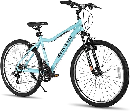 Hiland - Bicicleta de montaña para mujer, 26 pulgadas, marco de acero de 21 velocidades, bicicleta MTB para hombre con horquilla de suspensión,