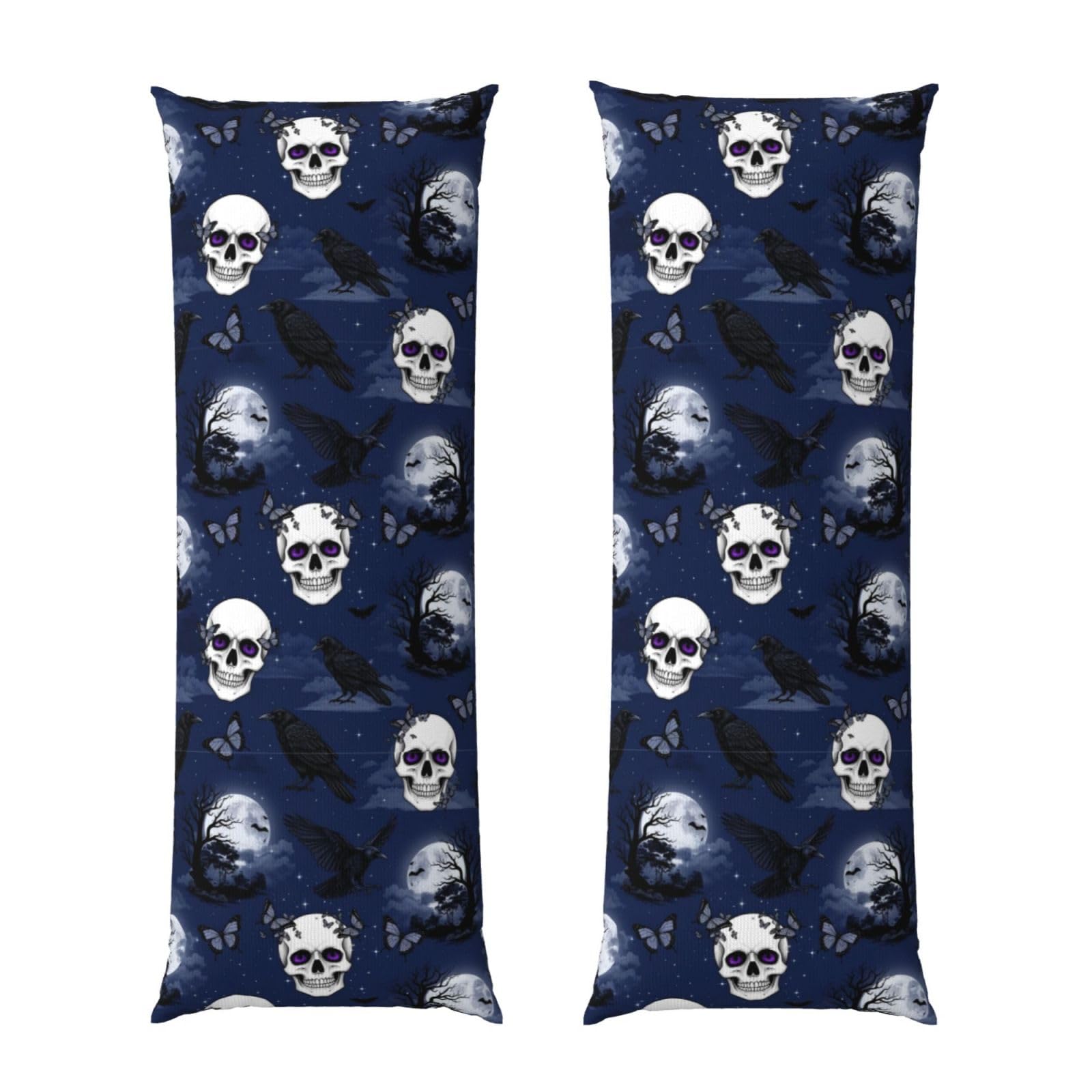 Body Pillow Cover 20x54, Halloween Full Moon Raven Goth Skulls, Decorative Zippered Pillowcase, Soft Cozy Flannel Fabric, Cushion Case for Couch Sofa Bedroom Home Decor