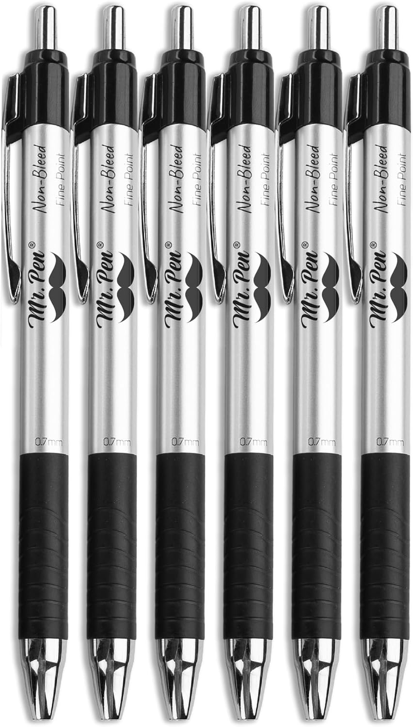 Mr. Pen No Bleed Pens, Bible Pens, Fine Tip, Black, Pack of 6 Mr. Pen No Bleed Pens, Bible Pens, Fine Tip, Black, Pack of 6