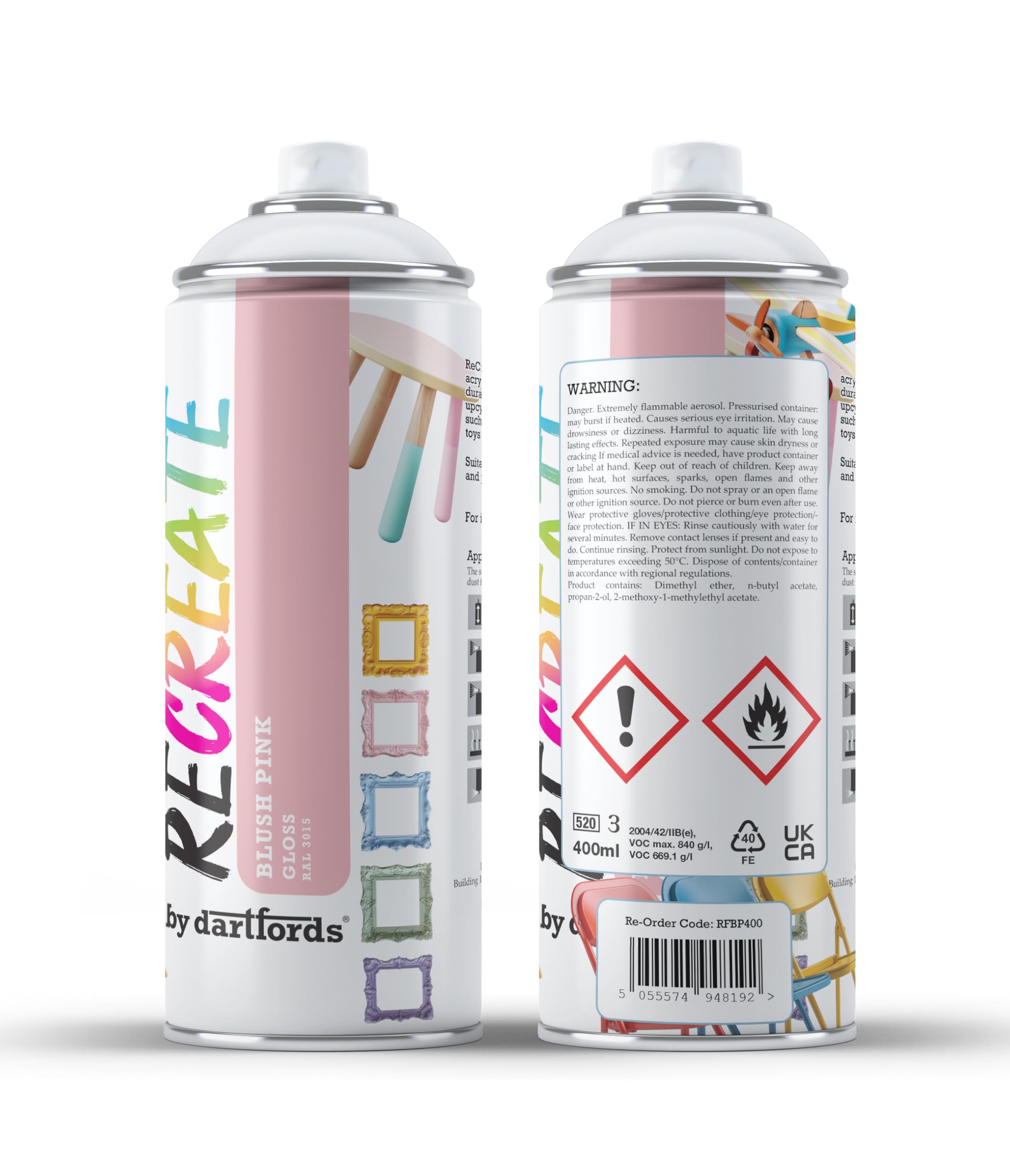 RECREATE Blush Pink Gloss Spray Paint for Wood, Metal, Plastic | Quick Drying, Smooth, Durable, Easy-to-Apply | Suitable for Indoor / Outdoor | For Furniture, Craft, Doors, Ornaments, Pots, Frames