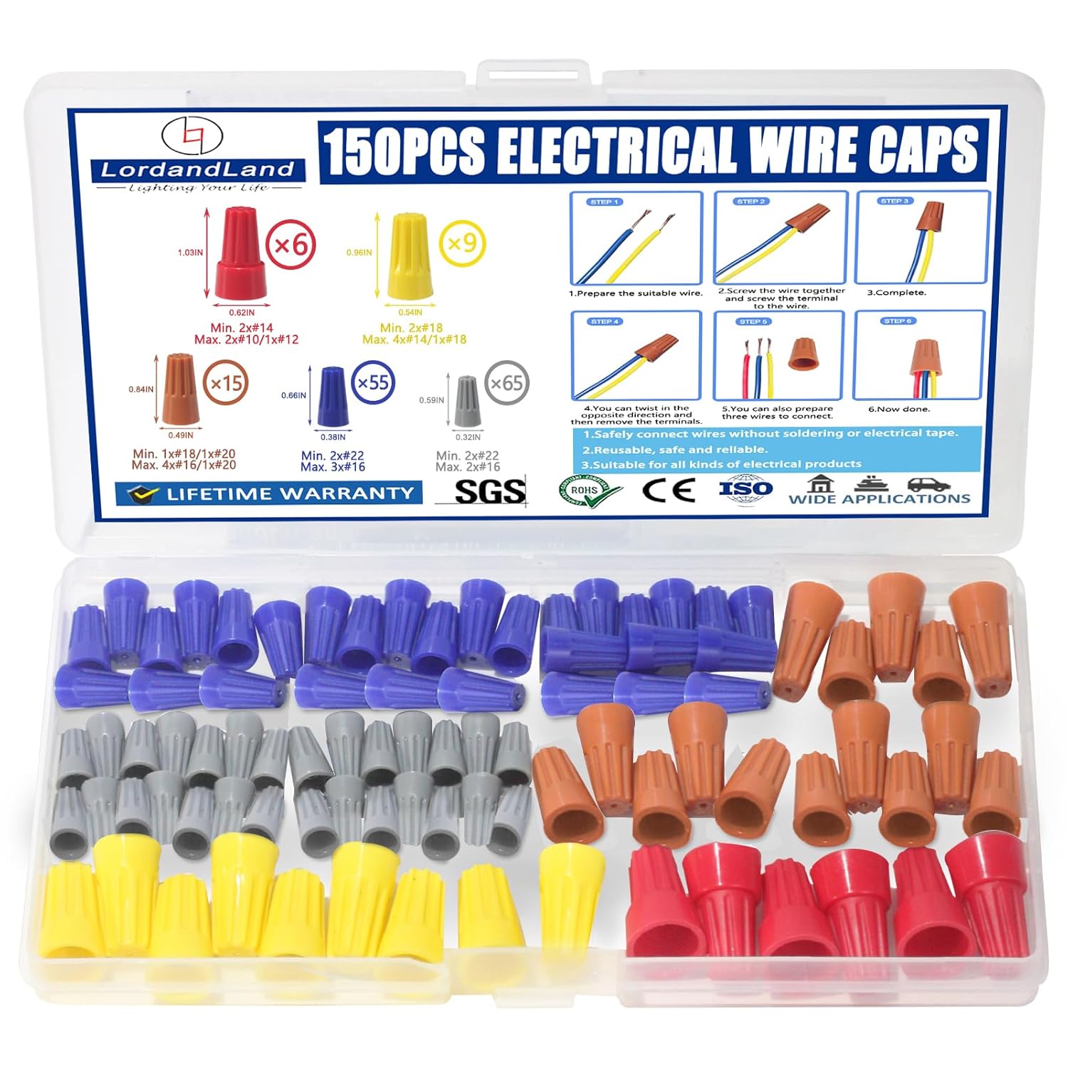150PCS Electrical Wire Caps Wire Connectors Nuts Kit, Insulating Insert Twist Electrical Wire Connectors with Spring, Portable Wire Caps for Quick Connection, Colorful Wire Caps Electrical