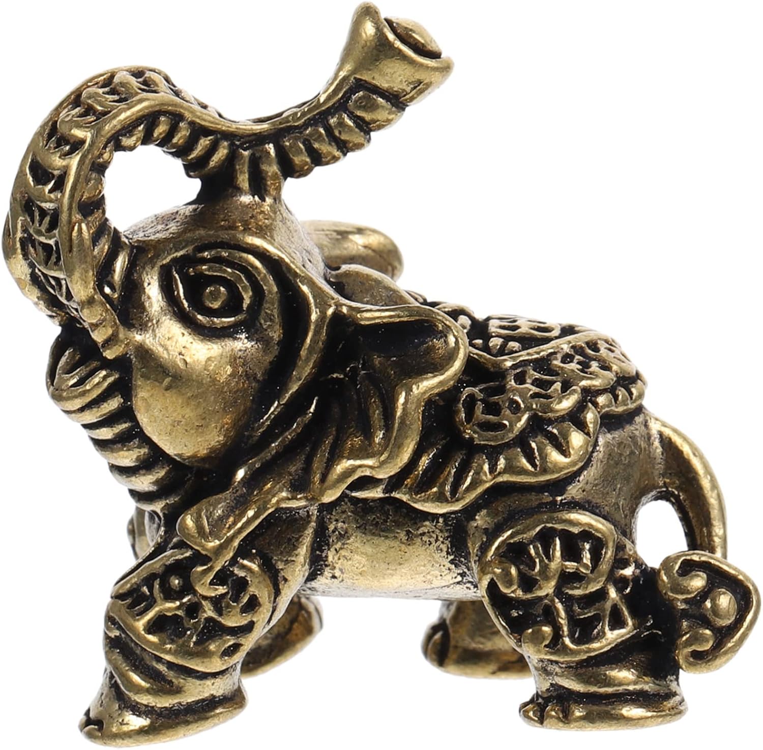 WOONEKY Brass Elephant Figurine Vintage Miniature Animal Statue 1.37X1.29X0.70In Decorative Desktop Sculpture for Home Office Accent