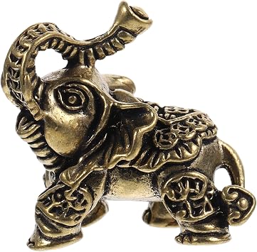 WOONEKY Brass Elephant Figurine Vintage Elephant Statue Miniature Animal Statue Small Brass Decor for Home Office Indoor Desktop Accent 1.37X1.29X0.70In