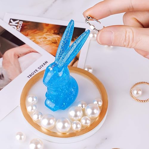 Miniatura 5 de NiArt Kit de moldes de silicona de resina epoxi 2 piezas soporte para anillo de conejito 3D + lentejuelas láser verde, yeso UV DIY arte arte arte
