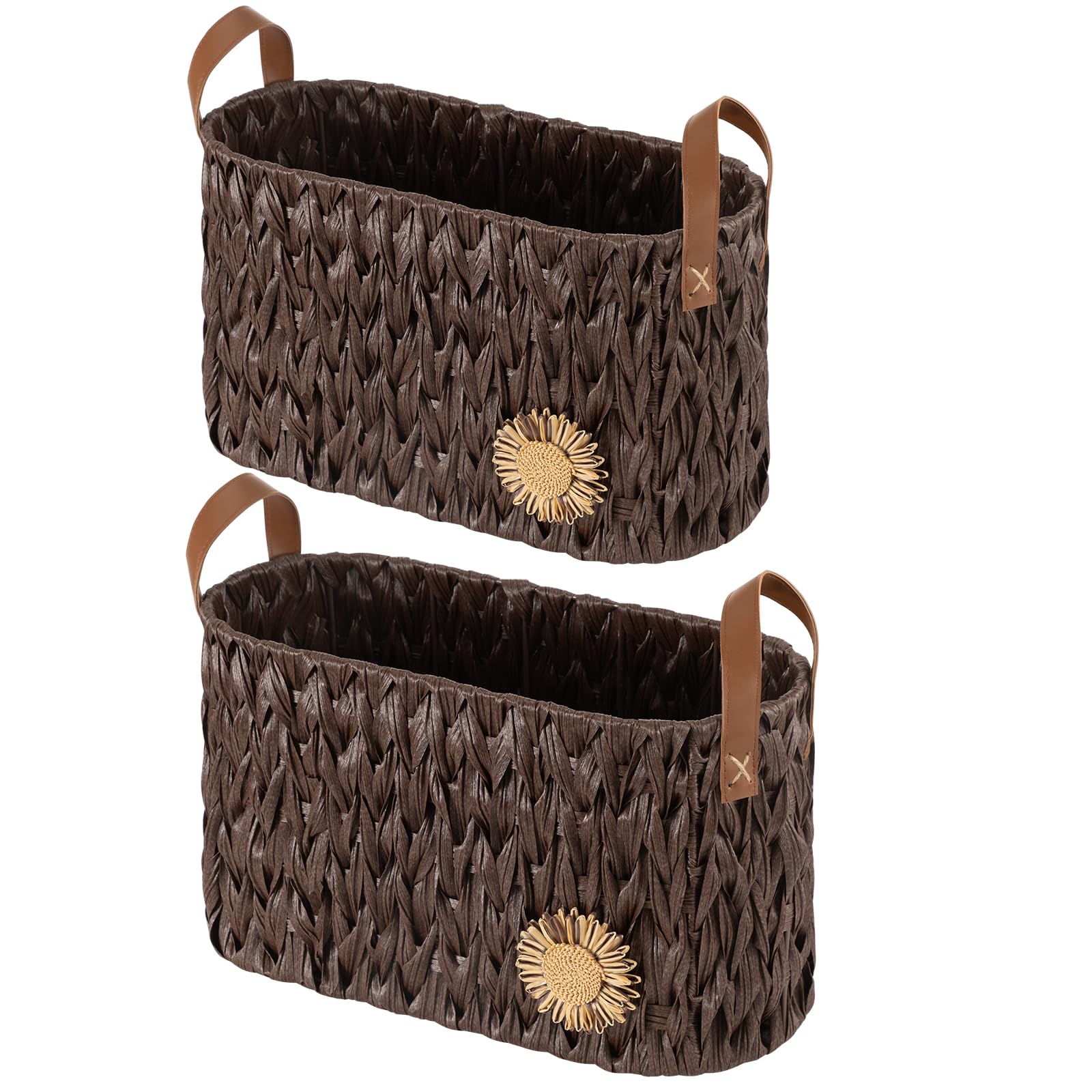 Vlovelife Toilet Paper Basket, 2 Pack Bathroom Paper Basket for Storage, Boho Decor Toilet Paper Holder Basket for 6 Mage Rolls, Wicker Toilet Basket Toilet Paper Storage for Bathroom Decor - Brown