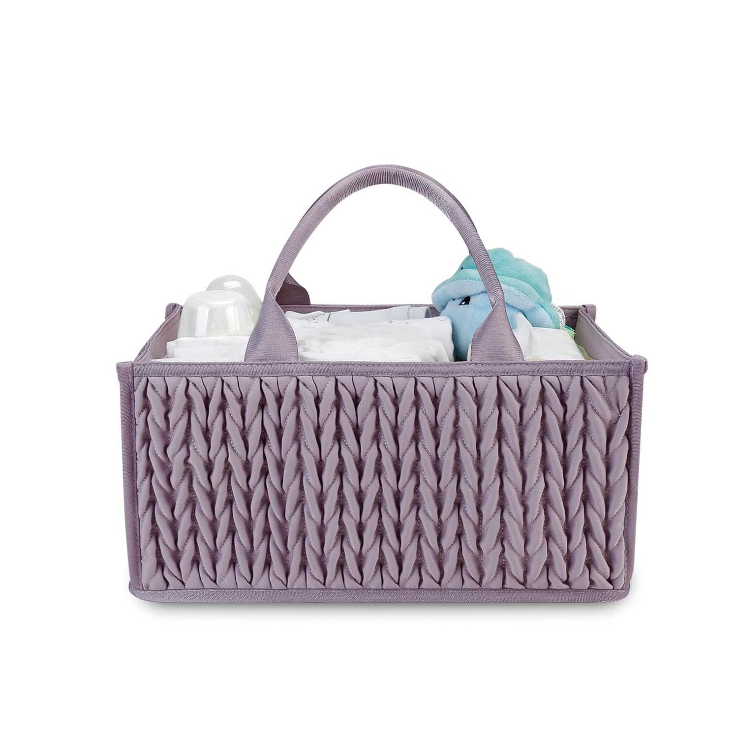 MOMIGO Baby Diaper Caddy Organizer - Fahion Mahua Water-resistent Nursery Storage Basket for Diapers and Baby Wipes, Diaper Stacker Car Organizer, newborn nursery Gift (Purple)