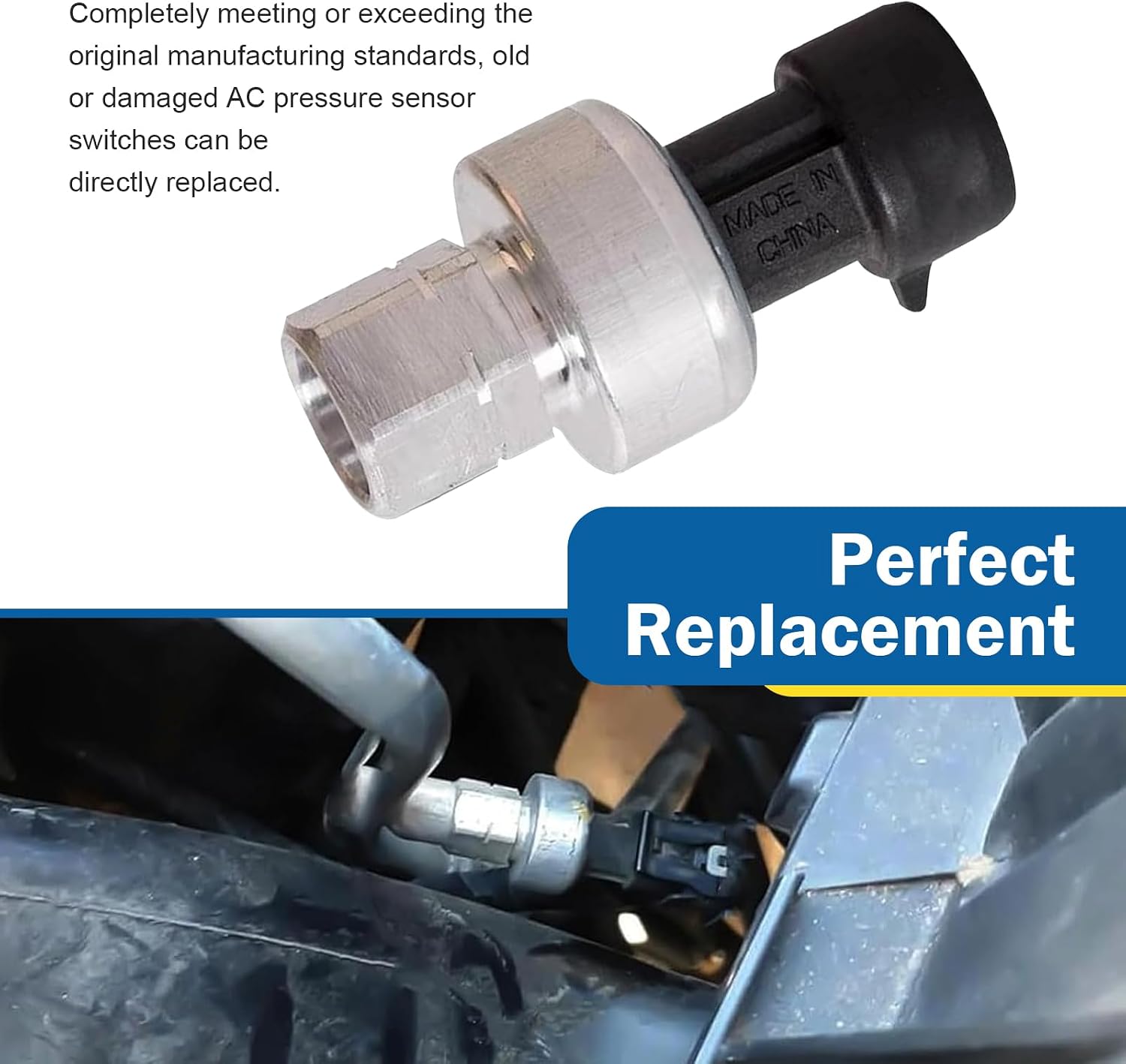Car AC Pressure Switch Sensor, Air Conditioning High Pressure HVAC Switch Sensor, Replacement OEM# 1551343 13587668, Compatible with Chevy GMC Pontiac Saturn Saab Hummer (Silver)