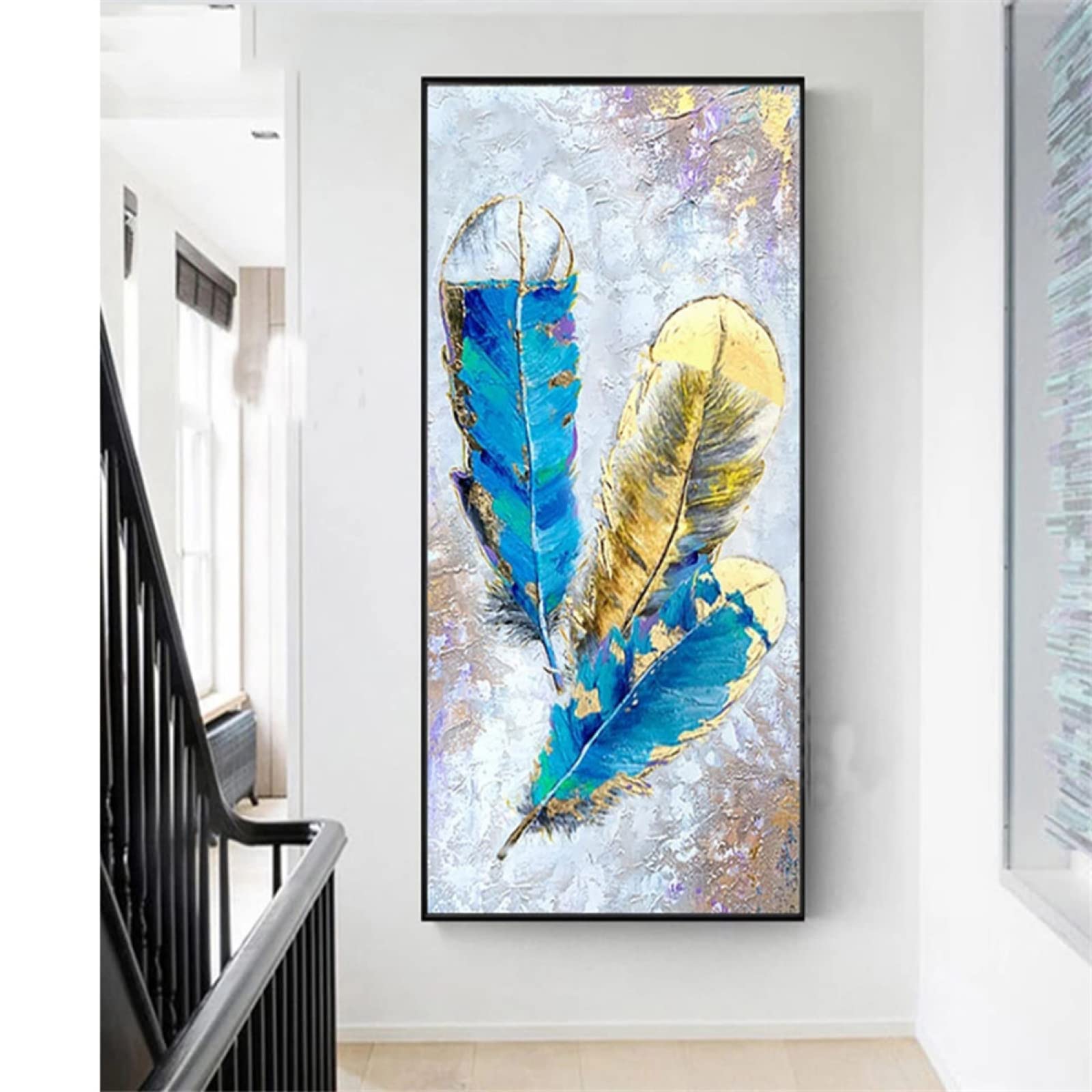 Diamond Painting, niebieska pióro abstrakcyjne diamentowe malowanie płótna kompletny zestaw krzyżowy, diament kryształowy sztuka rękodzieła, malowanie numero dla dorosłych dzieci koraliki diamentowe