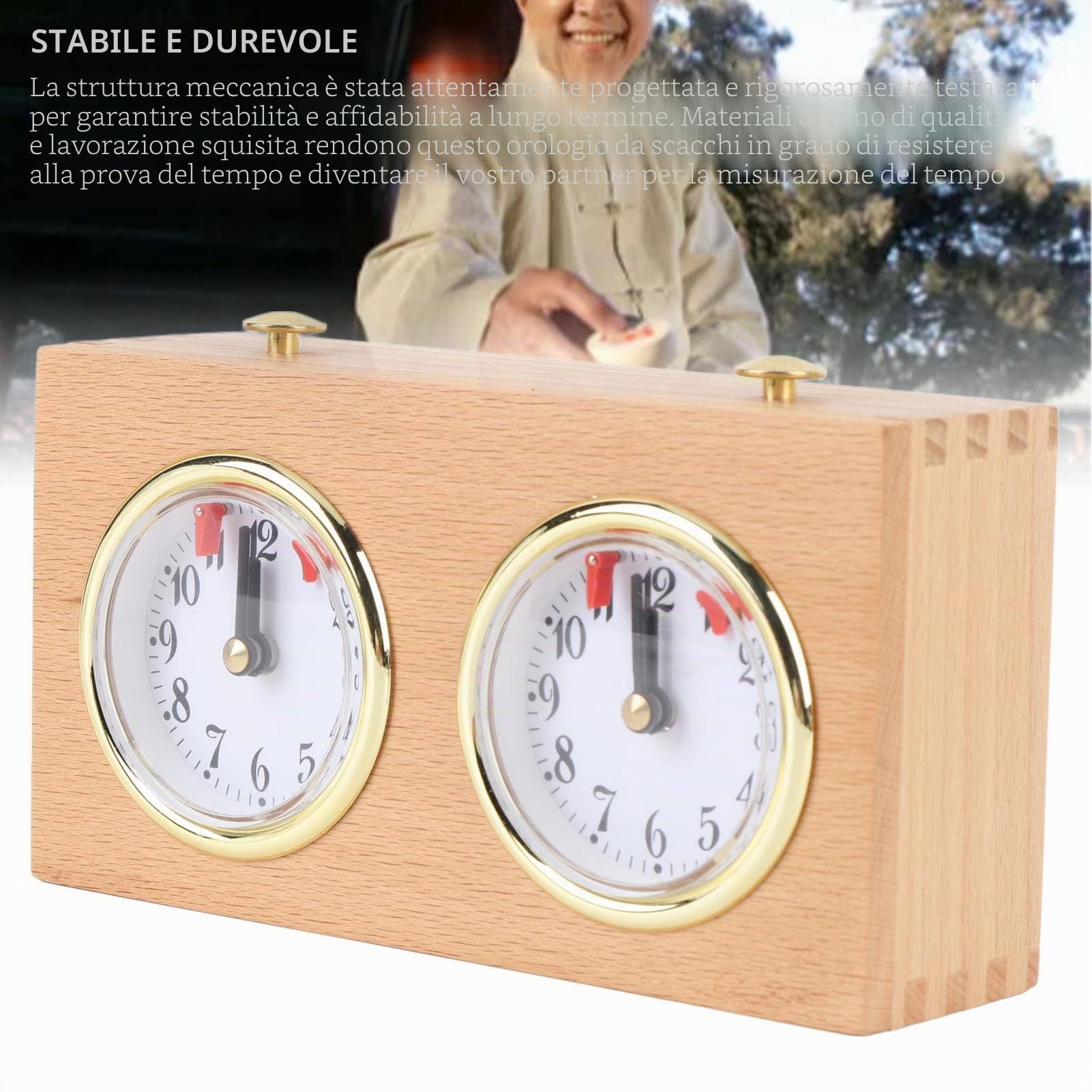 Orologio da Scacchi, Timer da Scacchi Analogico in Legno retrò con Design a Orologeria, Alta Precisione, Struttura Stabile, Strumenti di Cronometraggio da Competizione