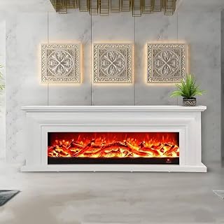 Freestanding Electric Fireplace with Mantel 71IN (Realistic Flame) (Large Countertop) White Indoor European TV Stand para Sala