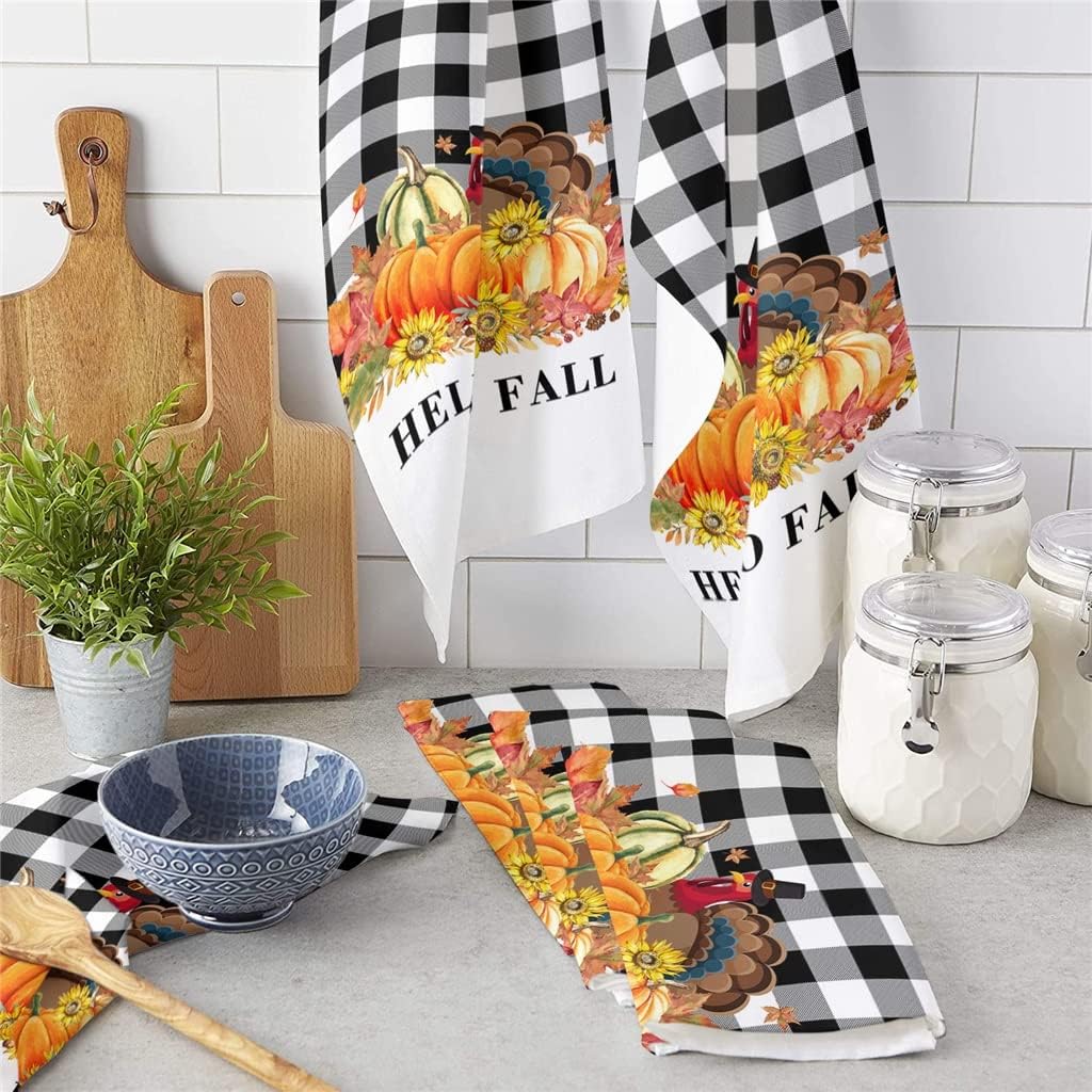 Kitchen Towel Pumpkin Grid 3 Pack Fine Fiber Towel Kitchen Dish Towel Absorbent Glassware Wipe (Color : B, Size