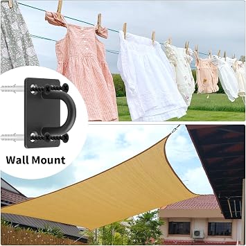 Gudui Eye Plate Heavy Duty 4 Pcs Stainless Steel Oblong Pad Eye Plate Ceiling Hooks Staple Ring Hook Loop U-Shaped Sail Shade Hooks Hanger for Marine Washing Line Suspension, Black