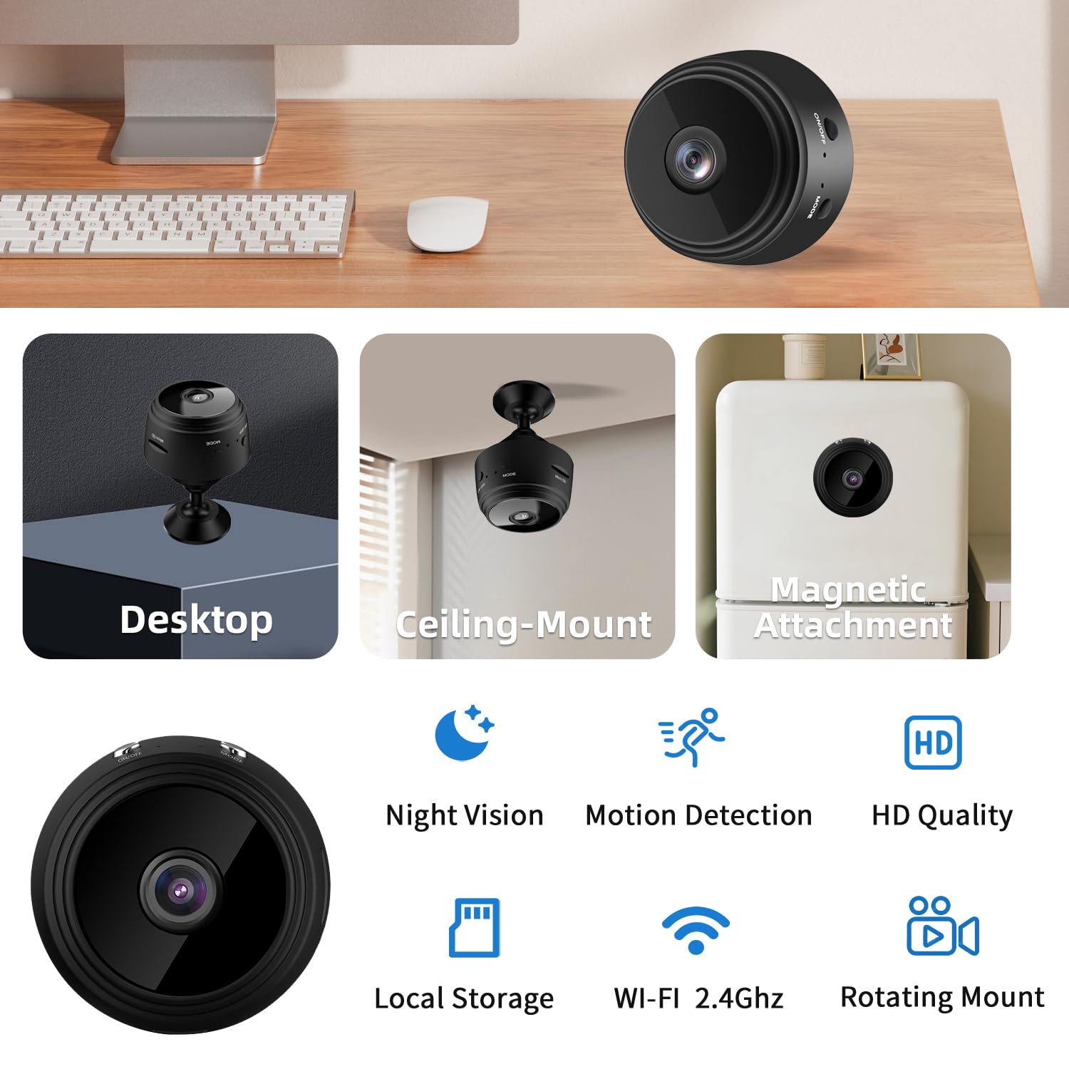 Camuitry Hidden Camera Surveillance Monitor - WiFi Nanny Cam with 1080P Night Vision, Motion Detection, and Smartphone Compatibility - Indoor Spy Camera for Home/Baby/Office — view 7