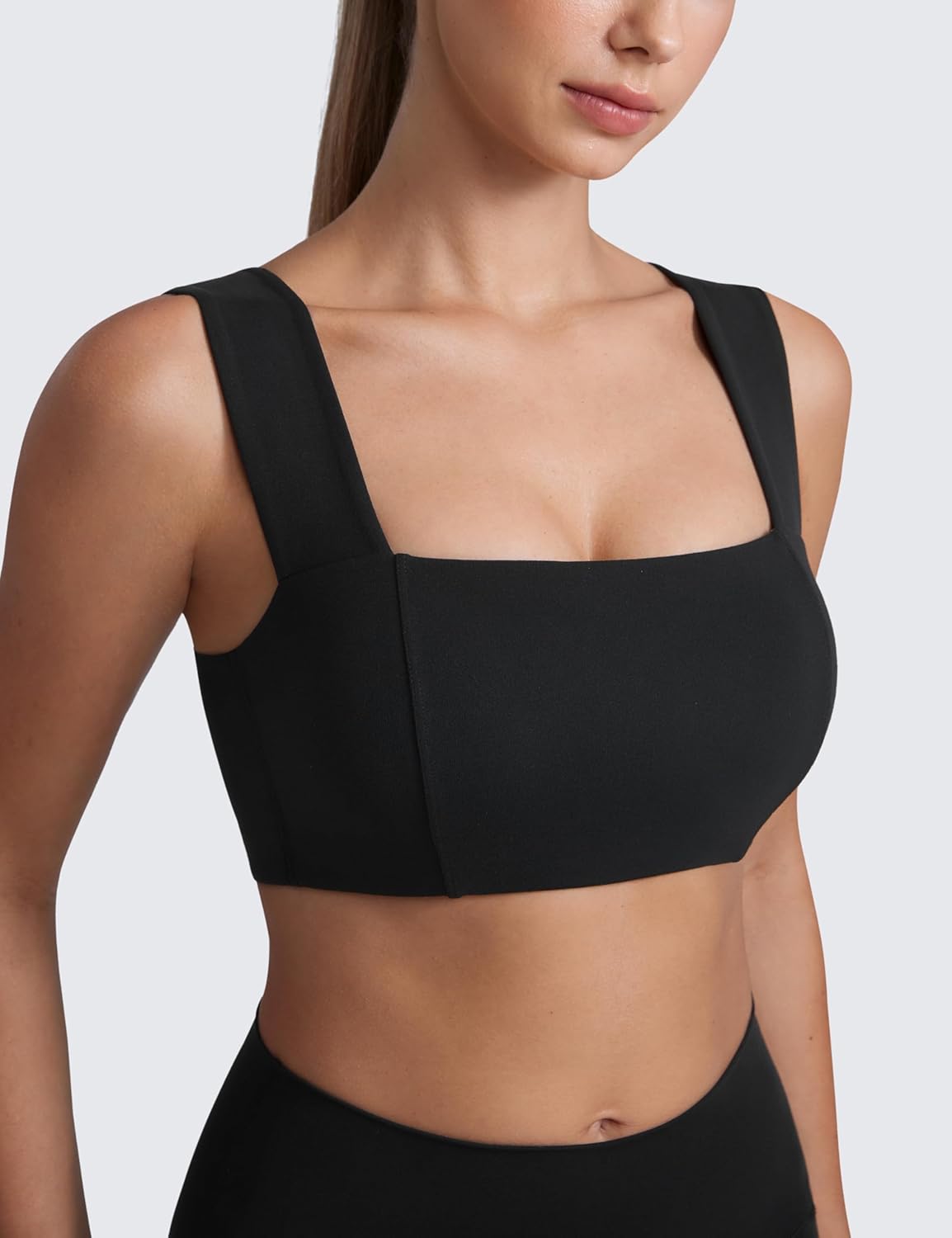 CRZ YOGA Butterluxe Wide Straps Sports Bras for Women - Square Neck Padded Open Back Camisole Yoga Crop Top - Image 4