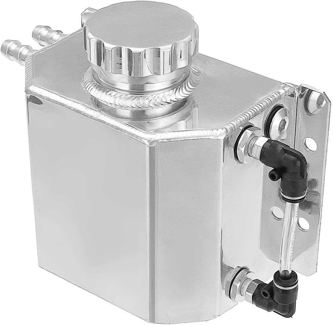 Hwbnde Coolant Overflow Tank Bottle Recovery Reservoir Aluminum JDM Container Universal 1L Water Radiator - Silver