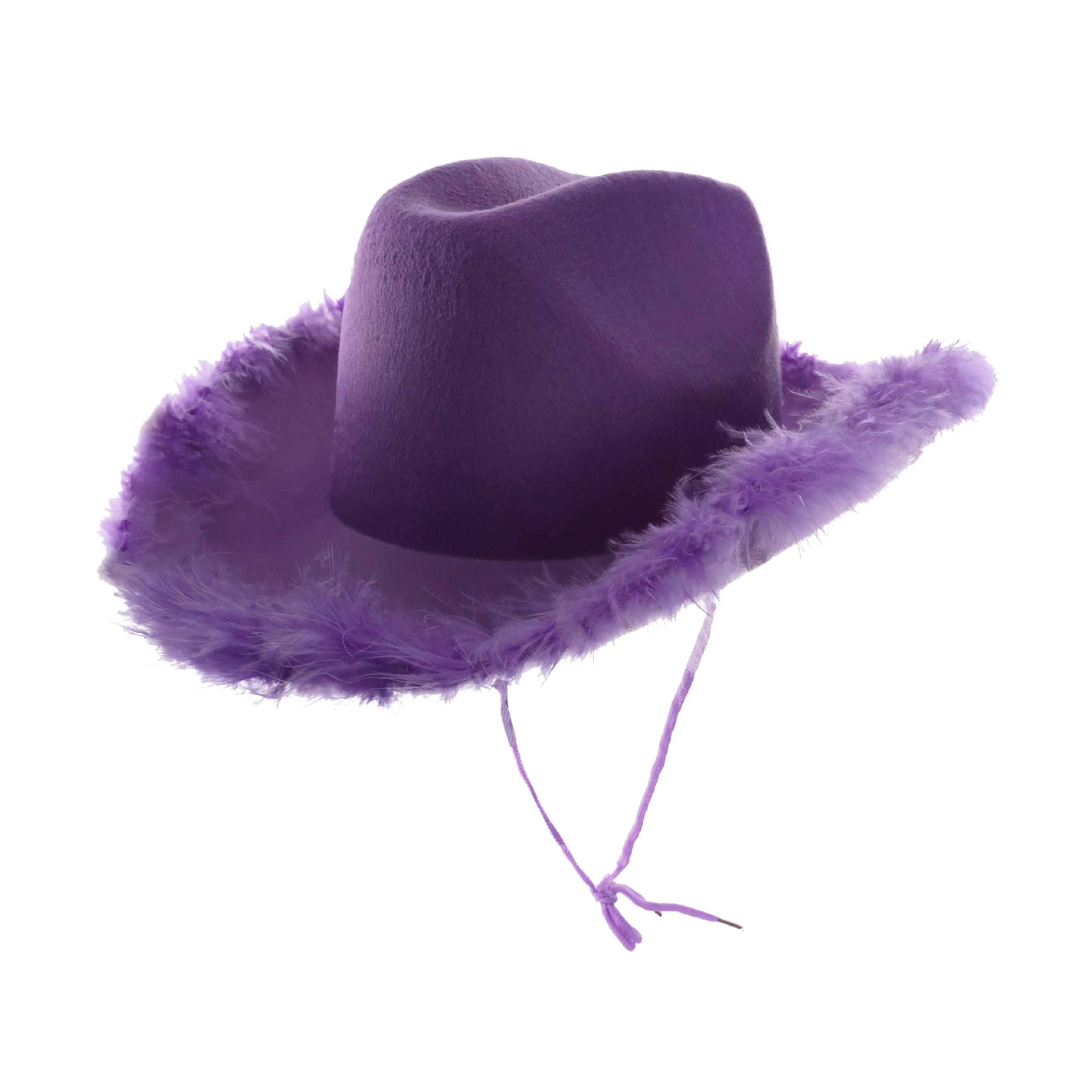 Purple Marabou Cowgirl Hat - Pack of 3 - Marabou Trim - Fluffy Feather Trim Cowboy Hen Party Western Fancy Dress Accessory