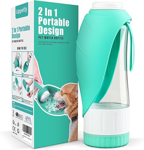 Miniatura 9 de Botella de agua para perros, botella de agua para mascotas con contenedor de alimentos y alimentador para beber, a prueba de fugas, sin BPA
