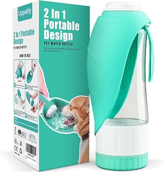 Uppetly Dog Water Bottle, Pet Water Bottle with Food Container and Drinking Feeder, Leak Proof, BPA-Free, Portable Foldable Puppy Water Cup Dispenser for Outdoor Walking, Travel, Large Light Blue