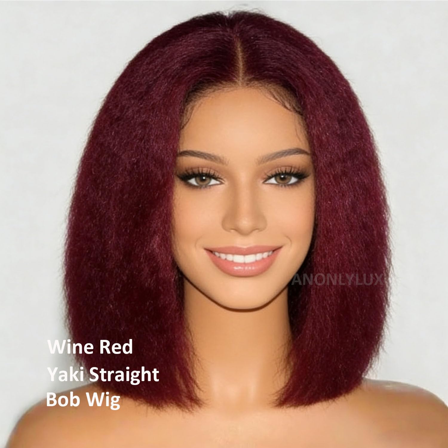 99J Burgundy Yaki Straight Bob Wig Human Hair Kinky Straight Lace Front Wigs Human Hair Pre Plucked with Baby Hair Pre Cut Lace Wig Short Wine Red Blunt Cut Bob Wigs 12 Inch