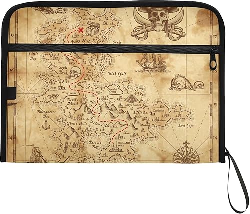 Miniatura 7 de OTVEE Organizador de archivos de acordeón, mapa del tesoro pirata retro, 13 bolsillos, carpeta de archivo expandible