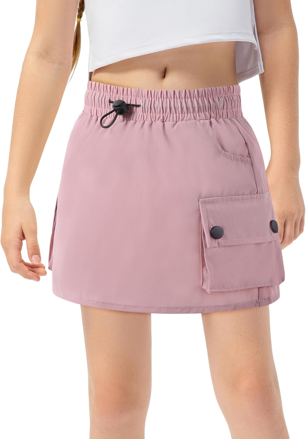 Happy Cherry Girl's Straight Cargo Mini Skirt Drawstring Denim Y2K Solid High Waist Bodycon Skirt with Flap Pocket