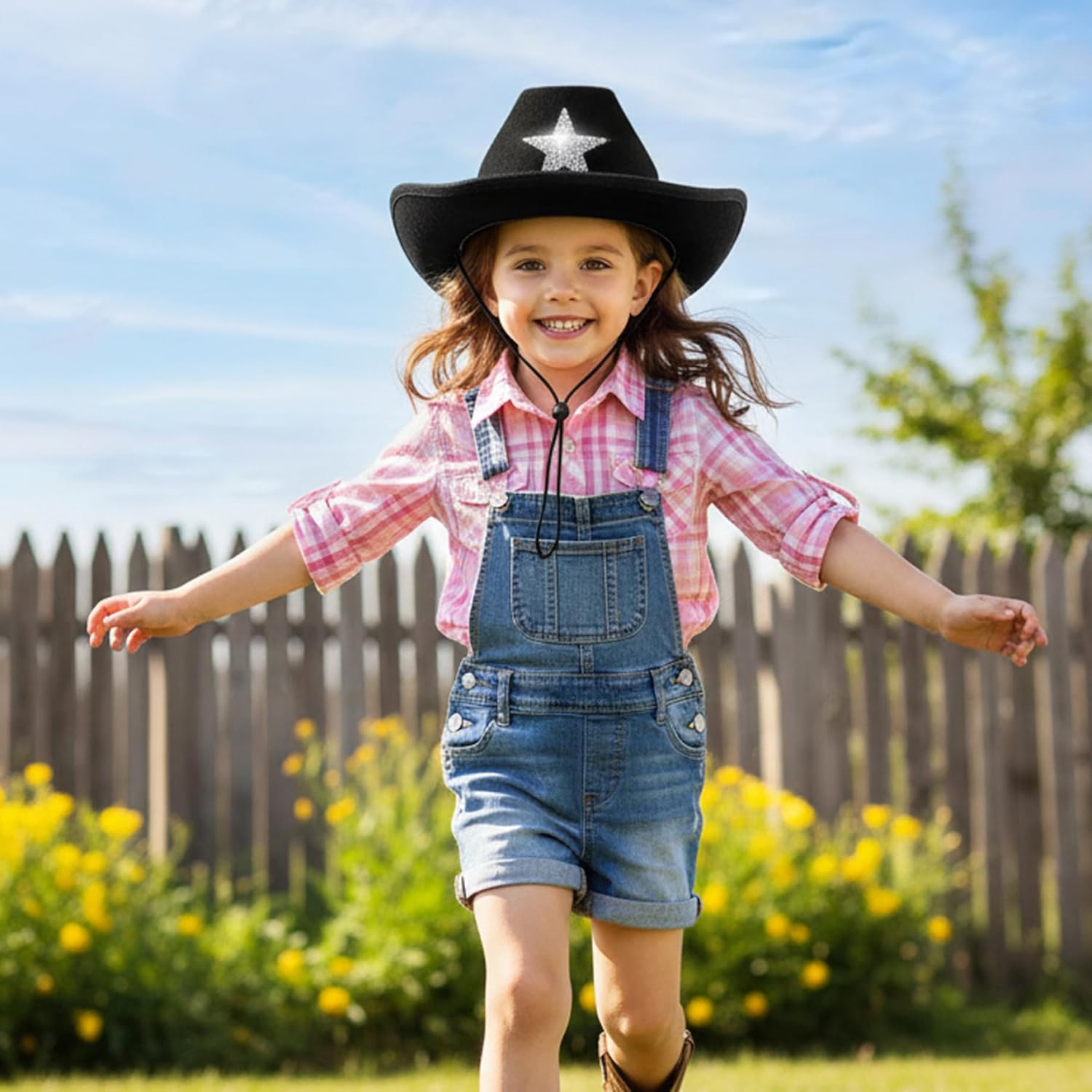 Rhinestone Cowboy Hat, Sparkly Cowgirl Hat with Glitter Star for Party Festival, Adjustable Western Cap for Girls and Boys, Black..