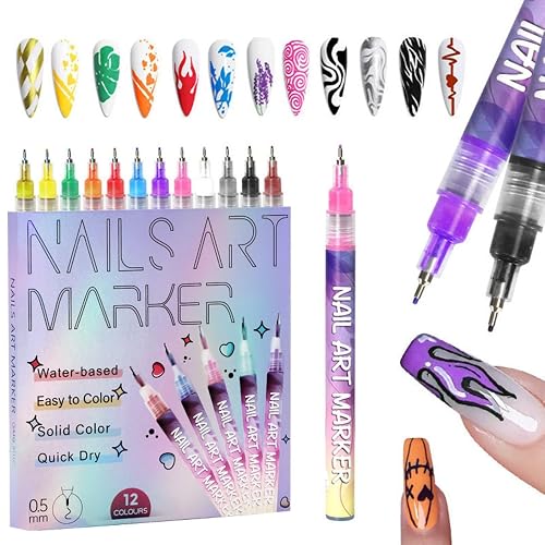 12-Color Fine-Tip Nail Art Pens — Set A
