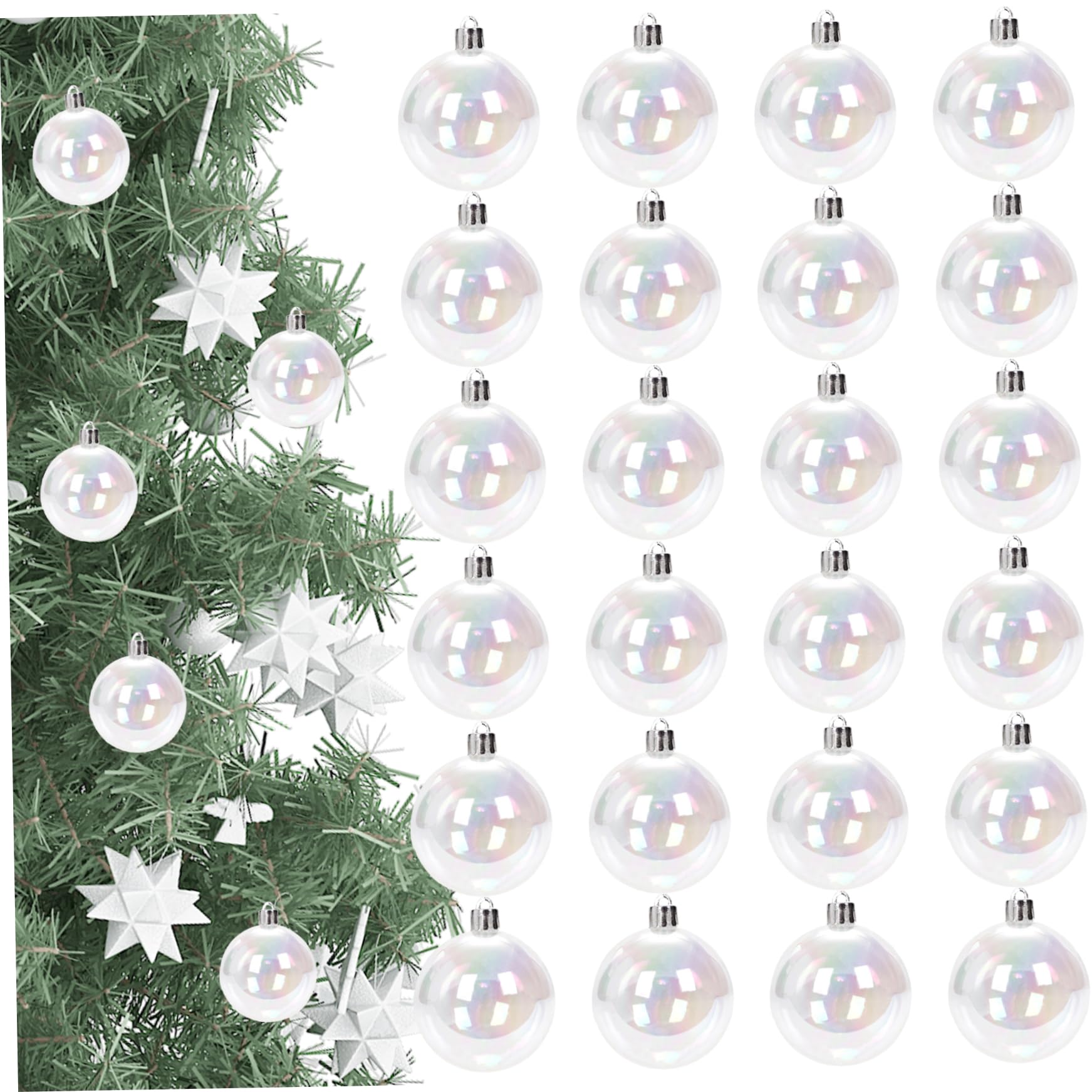 Iridescent Ornaments Balls 24Pcs 1.57in Hanging Clear Christmas Ornament Balls Plastic Christmas Ball Ornaments for Tree Garland Wreath & More Iridescent, Clear Christma