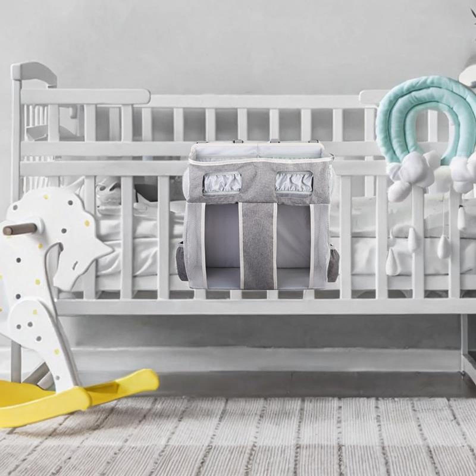 perfk Organizador de pañales colgante, organizador de guardería, cunas espaciosas, porta biberones, cambiador para niños y niñas, juguetes, bolsa de, Gris