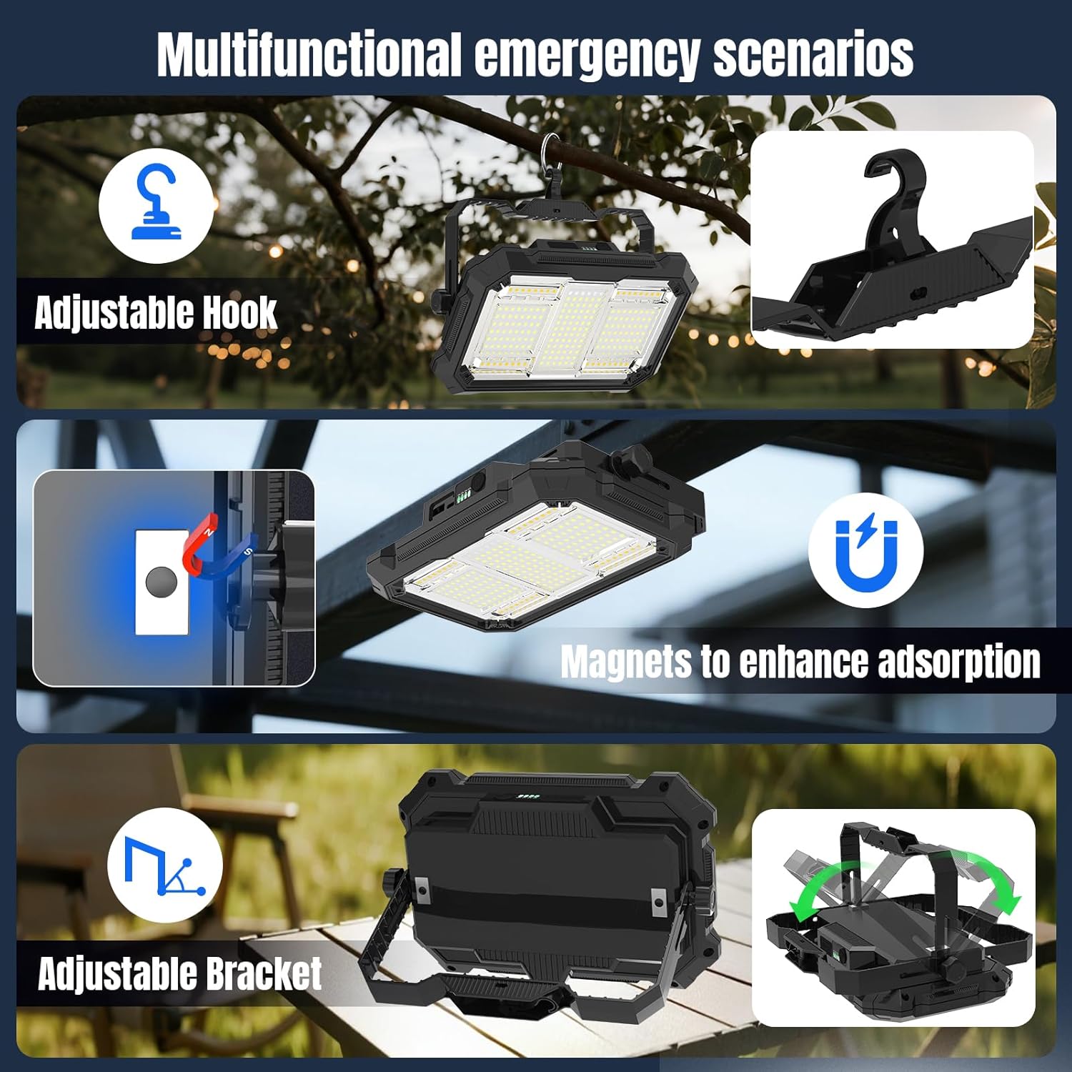 400W 32000MAh Rechargeable Work Light, 206 LED 32000LM Portable Flood Light with Stand＆infinitely dimmable function, IP66 Waterproof 4 Modes LED Job Site Lighting Flashlights for Mechanic Car Repair - Image 5