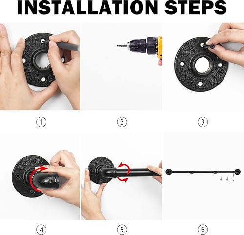 Vista 78 de Toallero de tubo industrial, resistente para montar en la pared, rústico, para baño (negro, 16 pulgadas)