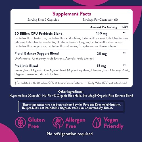 Miniatura 2 de Probióticos para mujeres  Cápsula pequeña fácil de tragar  con prebióticos, 60 mil millones de UFC probióticos vaginales con arándano y D-manosa