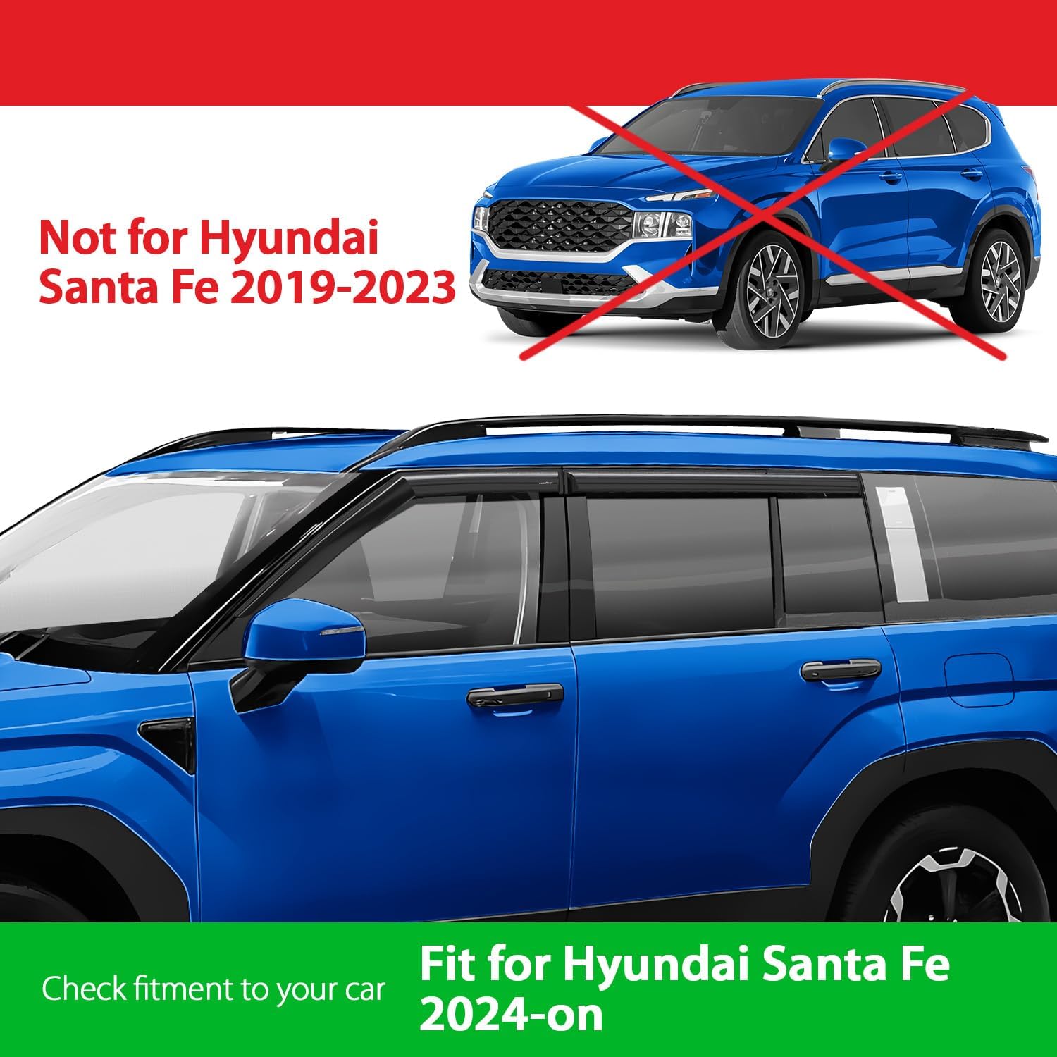 Goodyear Shatterproof Window Deflectors for Hyundai Santa Fe 2024-2026, Tape-on Rain Guards, Window Visors, Vent Deflector Visor, Car Accessories, 4 pcs. - GY008799