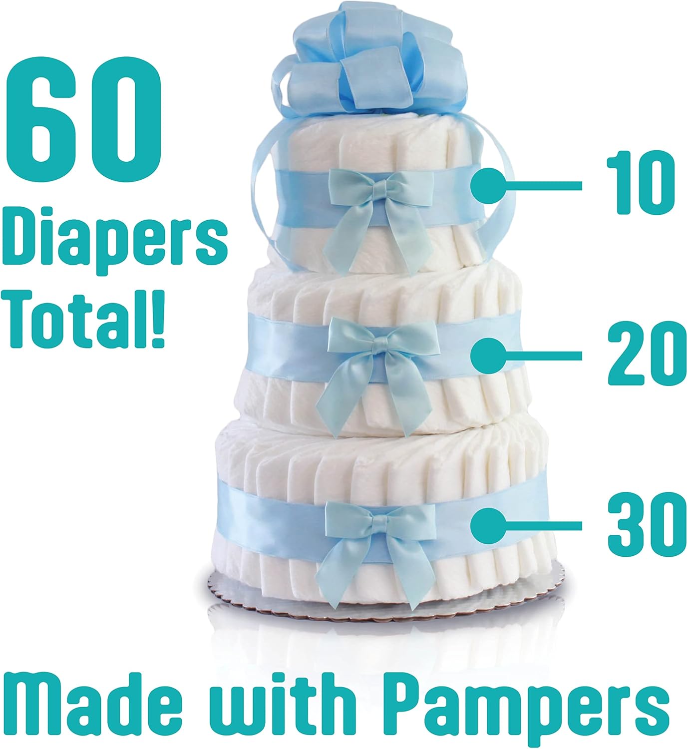Classic Pastel Baby Shower Diaper Cake (3 Tier, Blue)