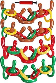 Max Fun 4 Pack Christmas Party Game Antler Ring Toss Game Inflatable Reindeer Antler Ring Toss Game for Christmas Party