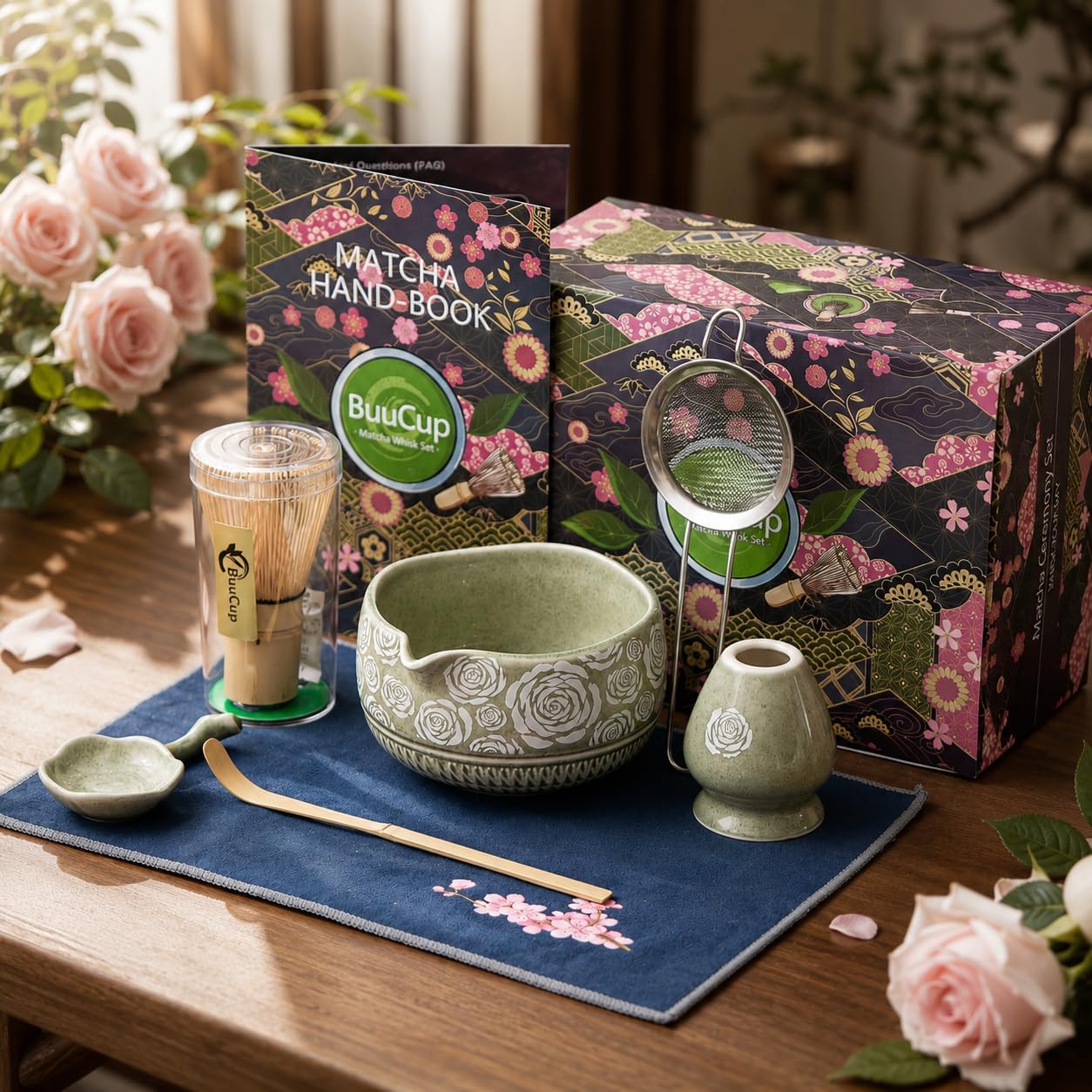 Matcha Whisk Set, 7-Pc Ceramic Matcha Bowl Kit, Bamboo Whisk,（Rose Green） image 4