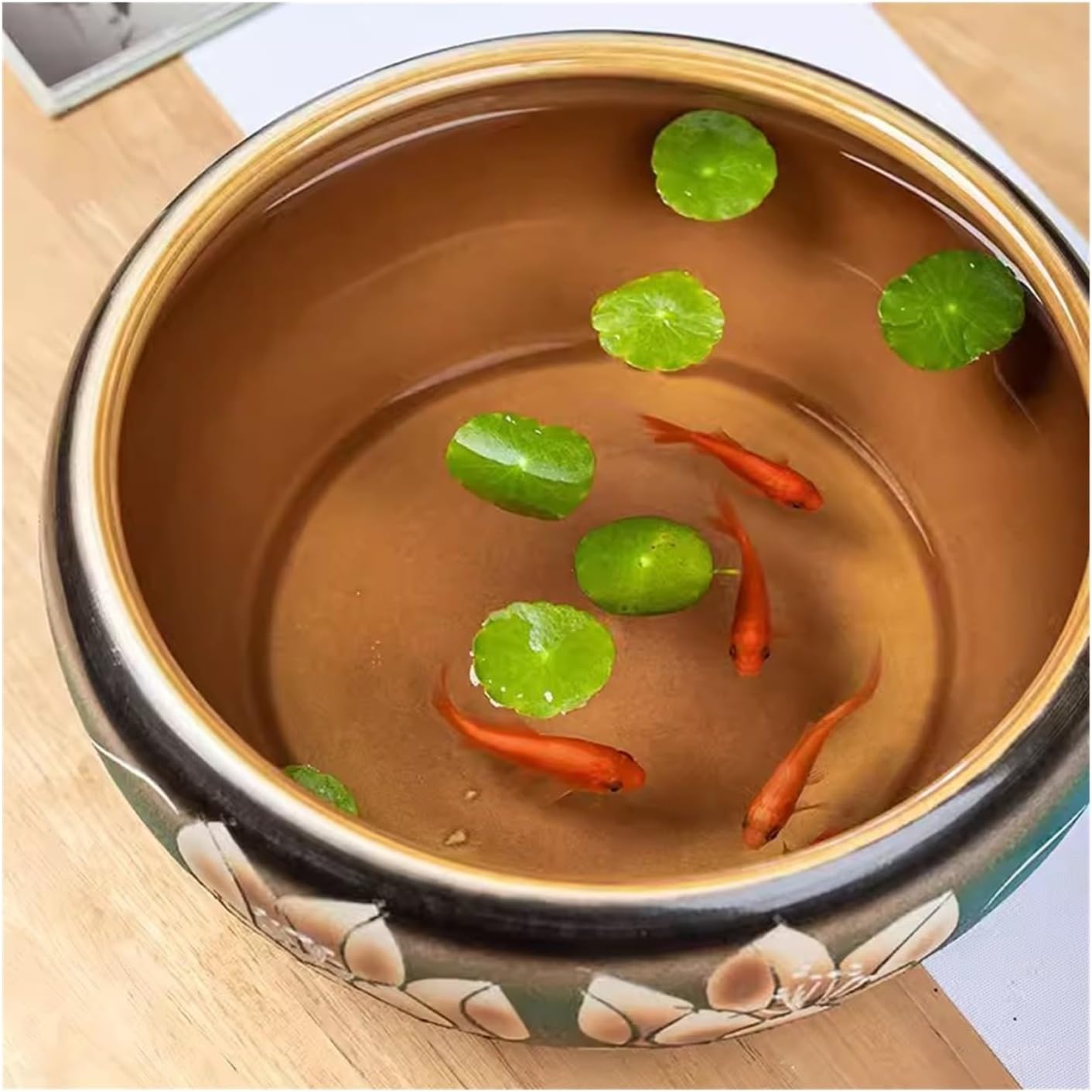 Fish Bowl Handmade Ceramic Fish Tank Desktop Living Room Decoration Bowl Water Lily Flower Pot Hydroponic Container Turtle Tank Modern Fish Tank,32cm