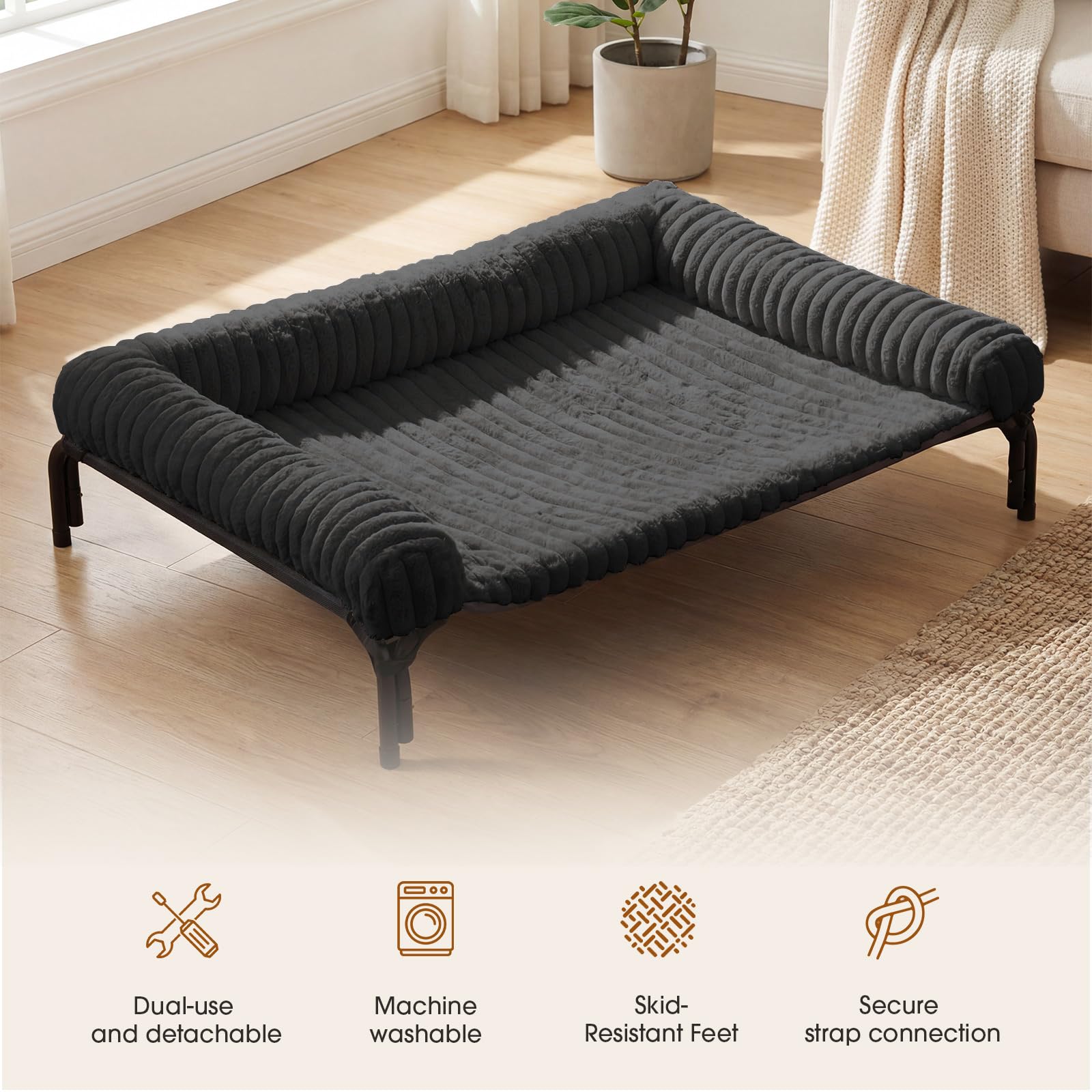 Elevated Dog Bed with Removable Bolster Cushion Mat, Raised Pet Cot for Large Sized Dogs with Breathable & Washable Mesh, Indoor & Outdoor Pet Hammock with Skid-Resistant Feet. - image 5